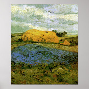 Haystacks under a Rainy Sky Van Gogh Fine Art Poster