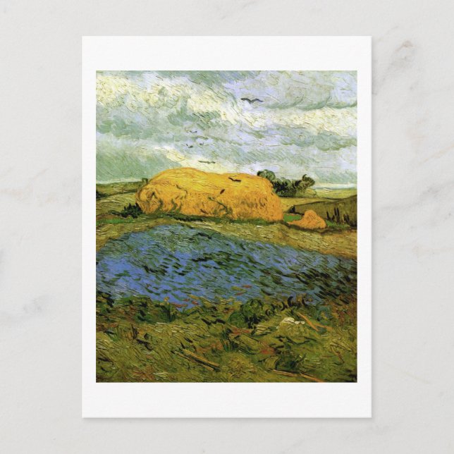Haystacks under a Rainy Sky, Vincent van Gogh Postcard (Front)