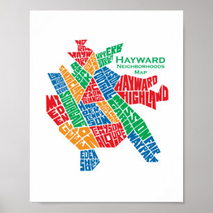 Hayward Neighbourhoods Map Poster 8x10