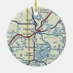 Hayward WI Old Map Ceramic Tree Decoration