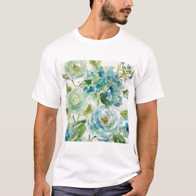 HAZ06 Cool Watercolor Floral.tif T-Shirt (Front)