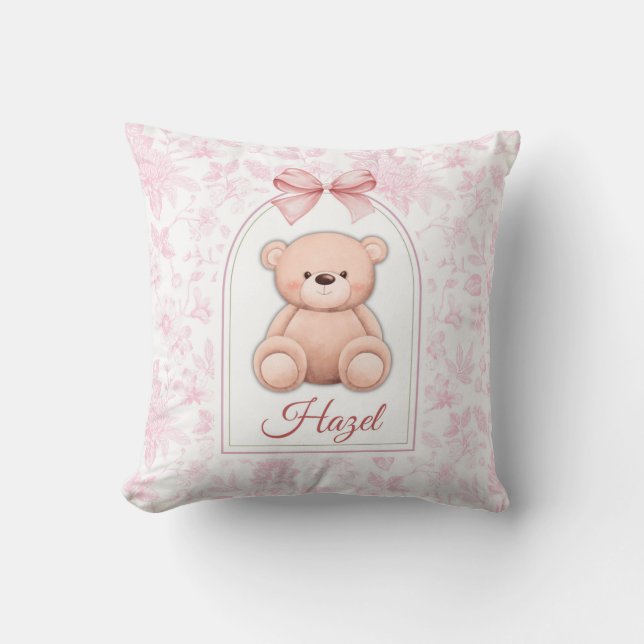 Hazel | Custom Pink Teddy Bear Nursery Design  Cushion (Front)