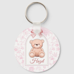 Hazel Custom Pink Teddy Bear Nursery Design Key Ring