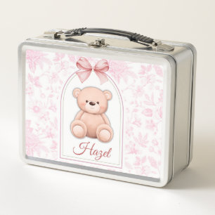 Hazel Custom Pink Teddy Bear Nursery Design Metal Lunch Box
