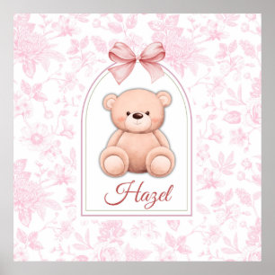 Hazel Custom Pink Teddy Bear Nursery Design Poster