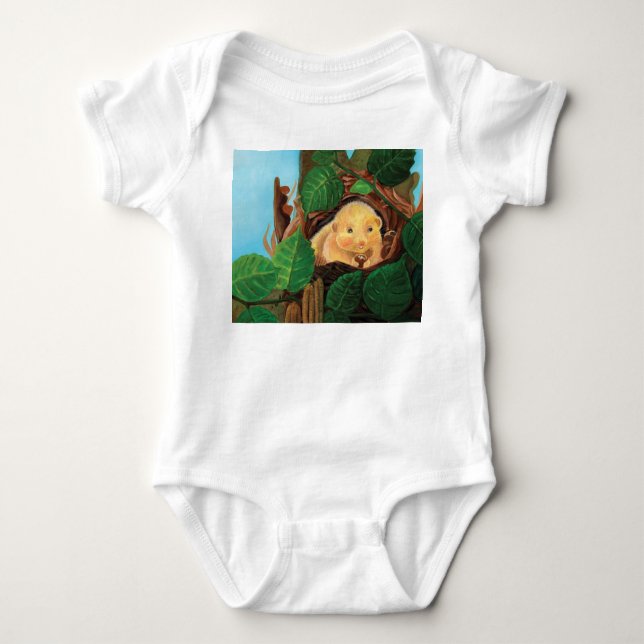 Hazel dormouse eating hazelnut  baby bodysuit (Front)