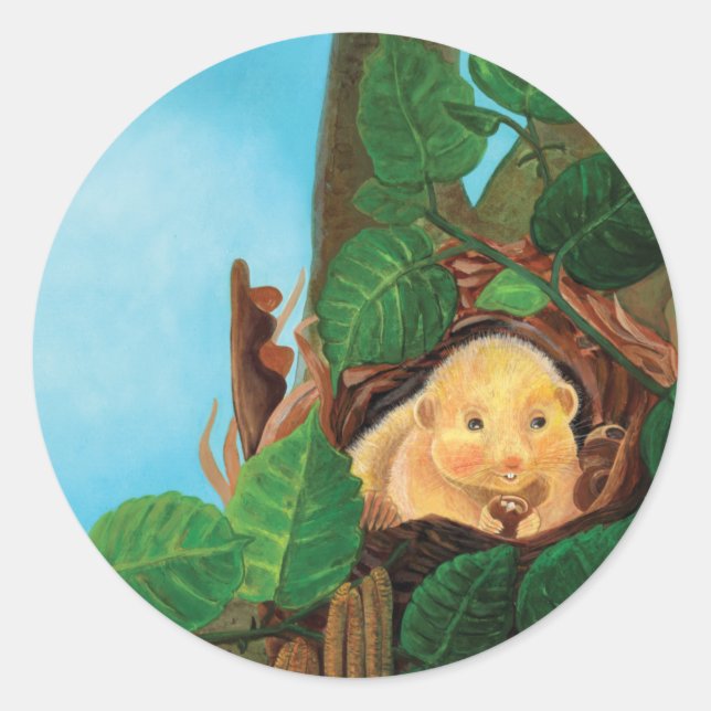 Hazel dormouse eating hazelnut  classic round sticker (Front)