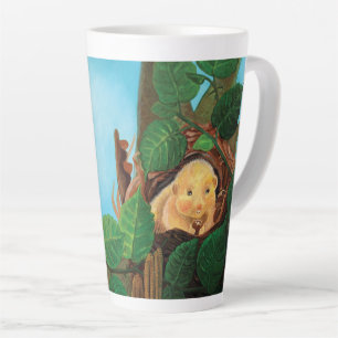 Hazel dormouse eating hazelnut latte mug