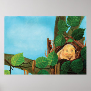 Hazel dormouse eating hazelnut poster