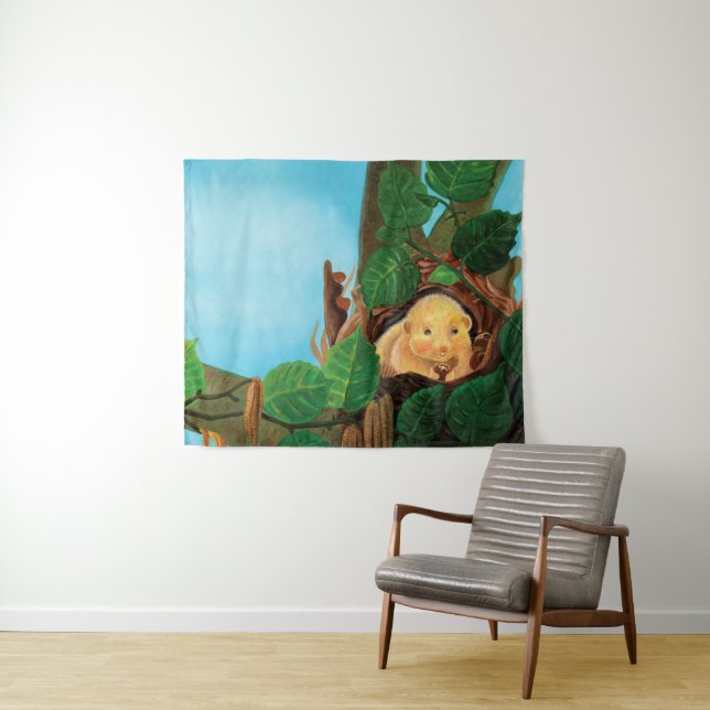Hazel dormouse eating hazelnut  tapestry (In Situ (Horizontal))