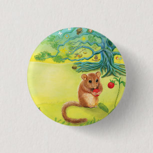 Hazel Dormouse Eating Wild Strawberry 3 Cm Round Badge