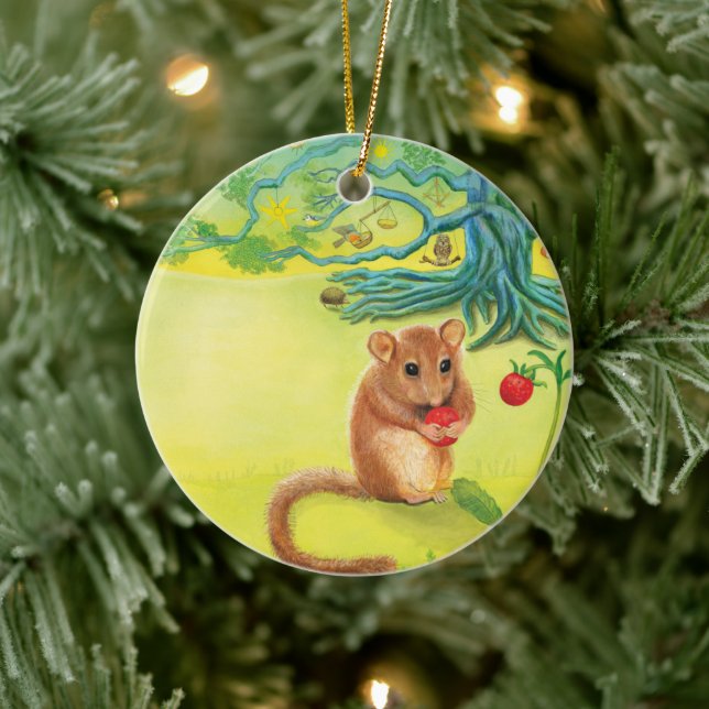 Hazel Dormouse Eating Wild Strawberry  Ceramic Tree Decoration (Tree)