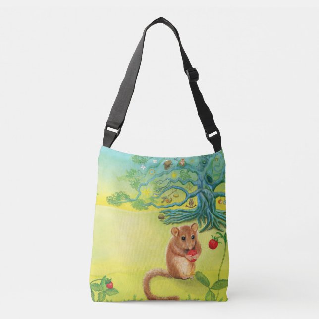 Hazel Dormouse Eating Wild Strawberry  Crossbody Bag (Front)