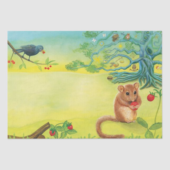 Hazel Dormouse Eating Wild Strawberry  Tissue Paper (Front)