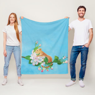 Hazel Dormouse on blooming branch of apple tree Fleece Blanket