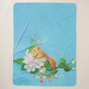 Hazel Dormouse on blooming branch of apple tree Sherpa Blanket