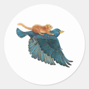 Hazel dormouse & Starling flying Classic Round Sticker