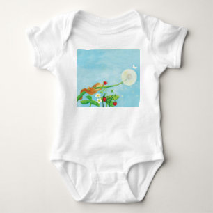 Hazel Dormouse, wild strawberries & dandelion puff Baby Bodysuit