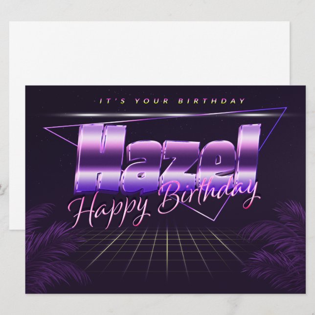 Hazel Name First Name lilac retro card birthday (Front/Back)