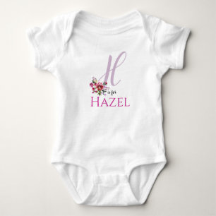 Hazel Name Reveal Floral Letter H Girl Whimsical Baby Bodysuit