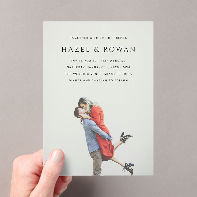 Hazel Photo Modern Wedding Acrylic Invitations (Insitu (Handheld))