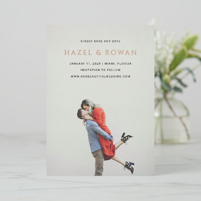 Hazel Photo Modern Wedding Save the Date (Standing Front)