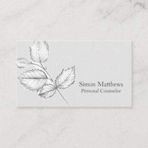 Hazel Tree Leaves Botanical Pencil Drawing Grey Business Card