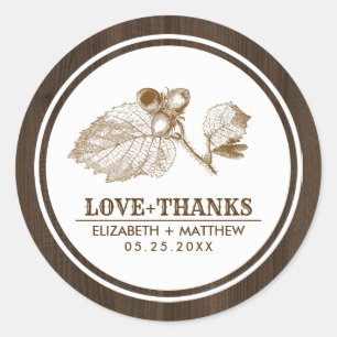 Hazelnut Branch Barn Wood Farm Wedding Classic Round Sticker