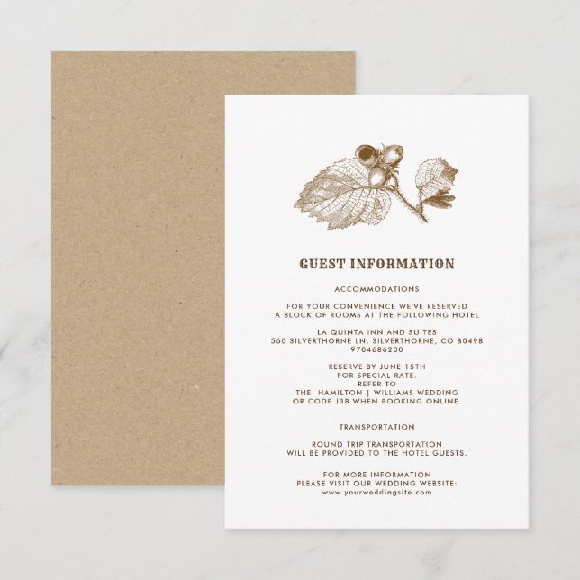 Hazelnut Branch Kraft Paper Wedding Details Card (Front/Back)