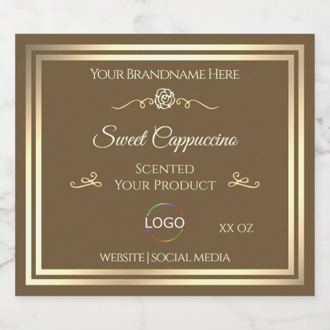 Hazelnut Brown Product Label Gold Frame with Logo (Single Label)