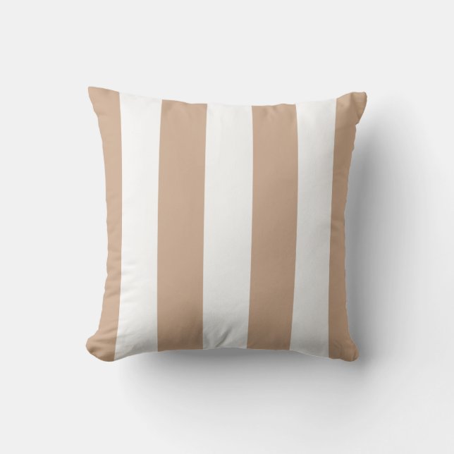 Hazelnut Latte and White Striped Throw Pillow (Front)