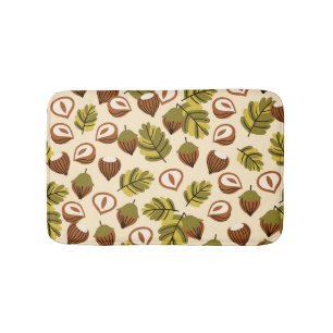 Hazelnut Leaves Acorns Seamless Pattern Bath Mat