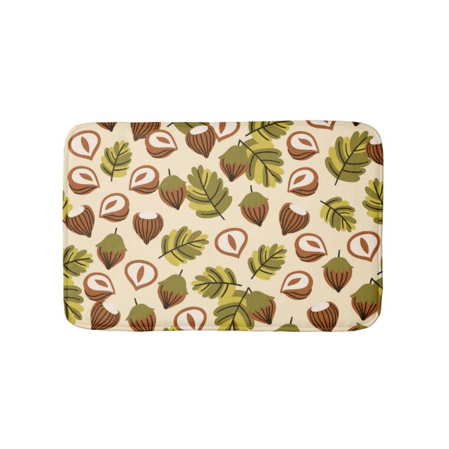 Hazelnut Leaves Acorns Seamless Pattern Bath Mat (Front)