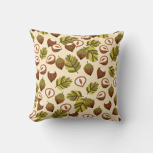 Hazelnut Leaves Acorns Seamless Pattern Cushion