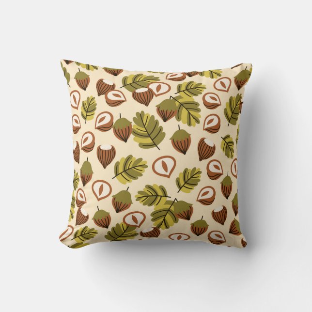Hazelnut Leaves Acorns Seamless Pattern Cushion (Front)
