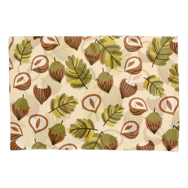 Hazelnut Leaves Acorns Seamless Pattern Pillowcase (Front)