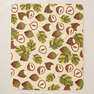 Hazelnut Leaves Acorns Seamless Pattern Sherpa Blanket