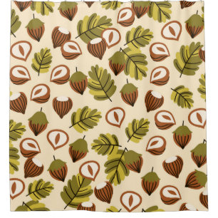 Hazelnut Leaves Acorns Seamless Pattern Shower Curtain
