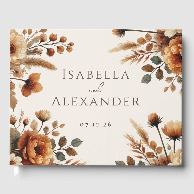 Hazelwood Watercolor Fall Floral Wedding Guest Book (Front)