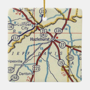 Hazlehurst Georgia Vintage Map Ceramic Ornament