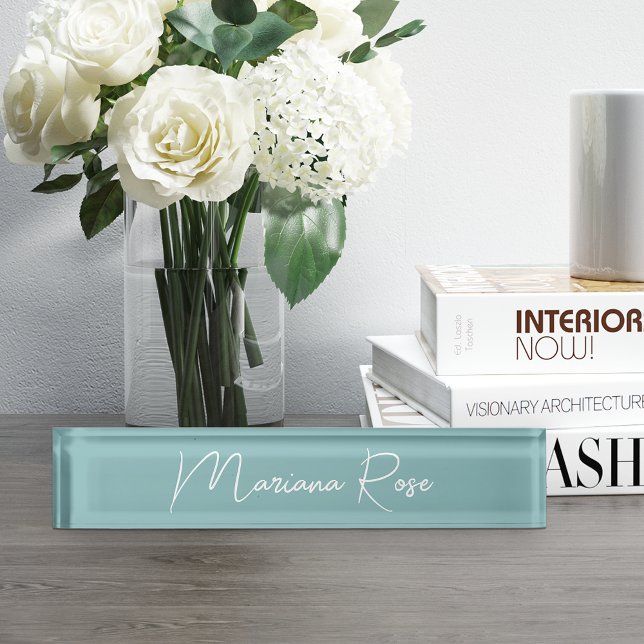 Hazy Aqua Elegant Handwritten Script Nameplate (Creator Uploaded)
