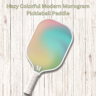 Hazy Colorful Modern Monogram Pickleball Paddle
