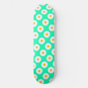 Hazy Daisy Flower Pattern Aqua Skateboard