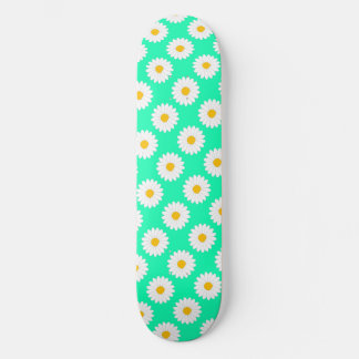 Hazy Daisy Flower Pattern Aqua Skateboard