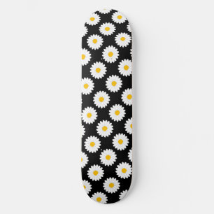 Hazy Daisy Flower Pattern Black Skateboard