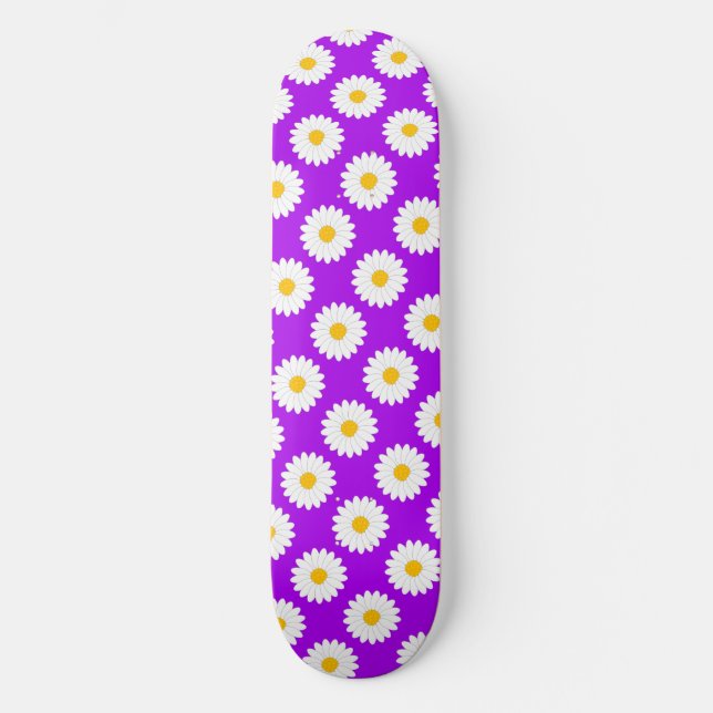 Hazy Daisy Flower Pattern Purple Skateboard (Front)