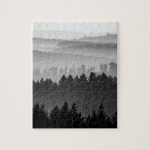 Hazy Forest Hills Black and White Landscape Photo Jigsaw Puzzle
