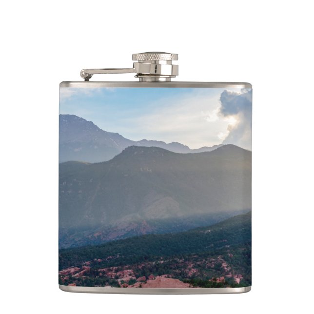 Hazy Pikes Peak Sunset Flask (Front)