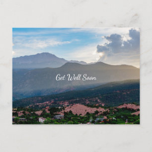 Hazy Pikes Peak Sunset Get Well Soon Postcard