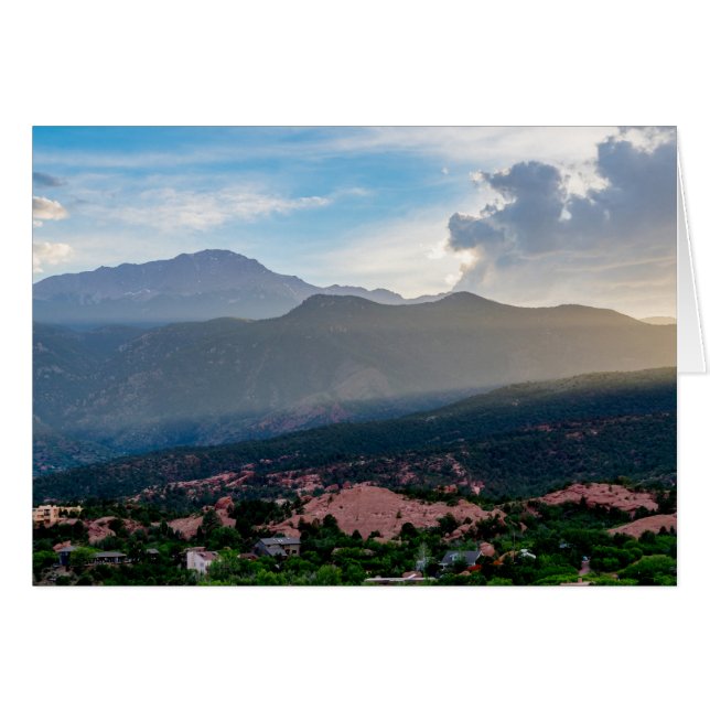 Hazy Pikes Peak Sunset Greeting Card (Front Horizontal)